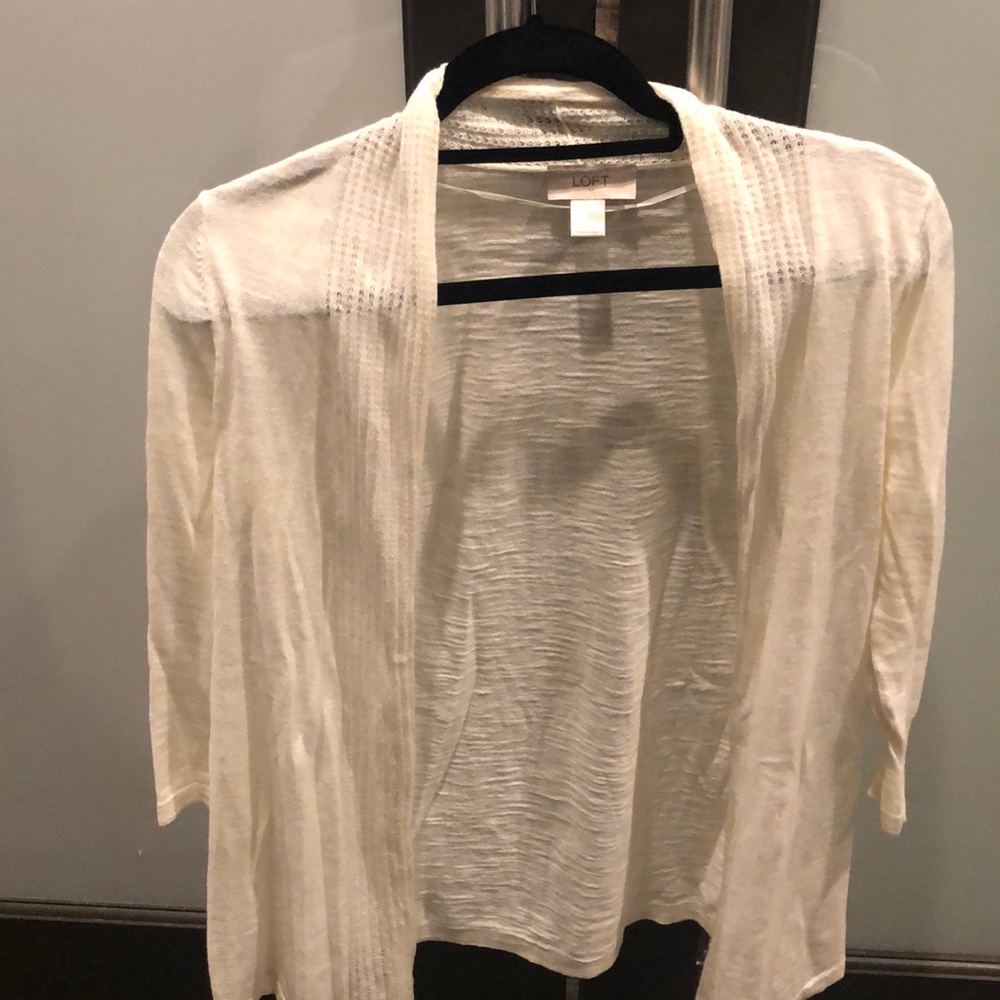 White Ann Taylor LOFT quarter sleeve cardigan
